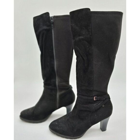 Black Knee-High High Heel Boots With Zipper & Buckle Accent Womens Size 8.5 - Picture 3 of 9